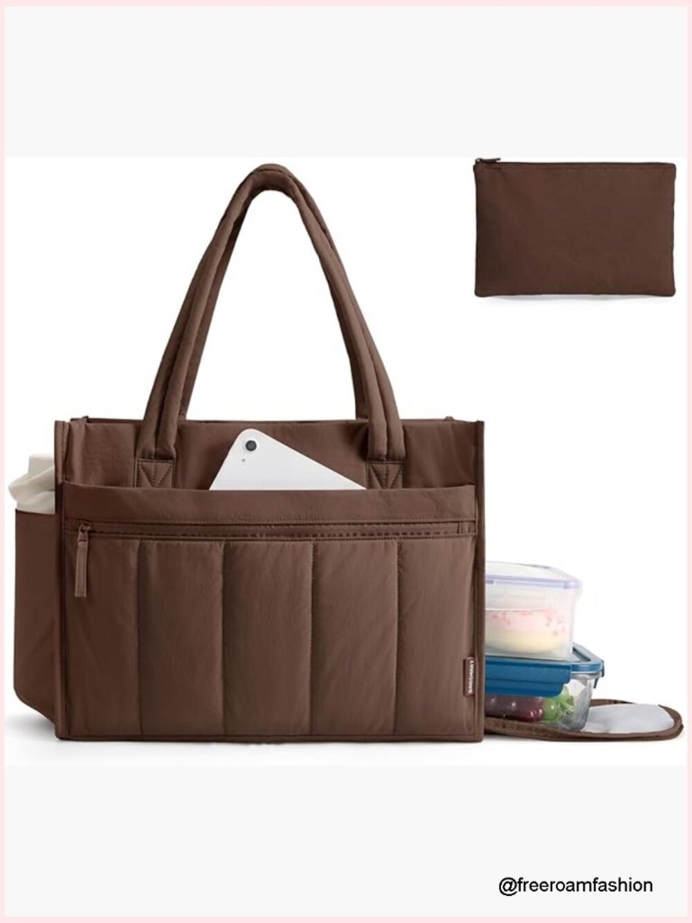 Large Puffer Tote Bag with Laptop Compartment and Insulated Section